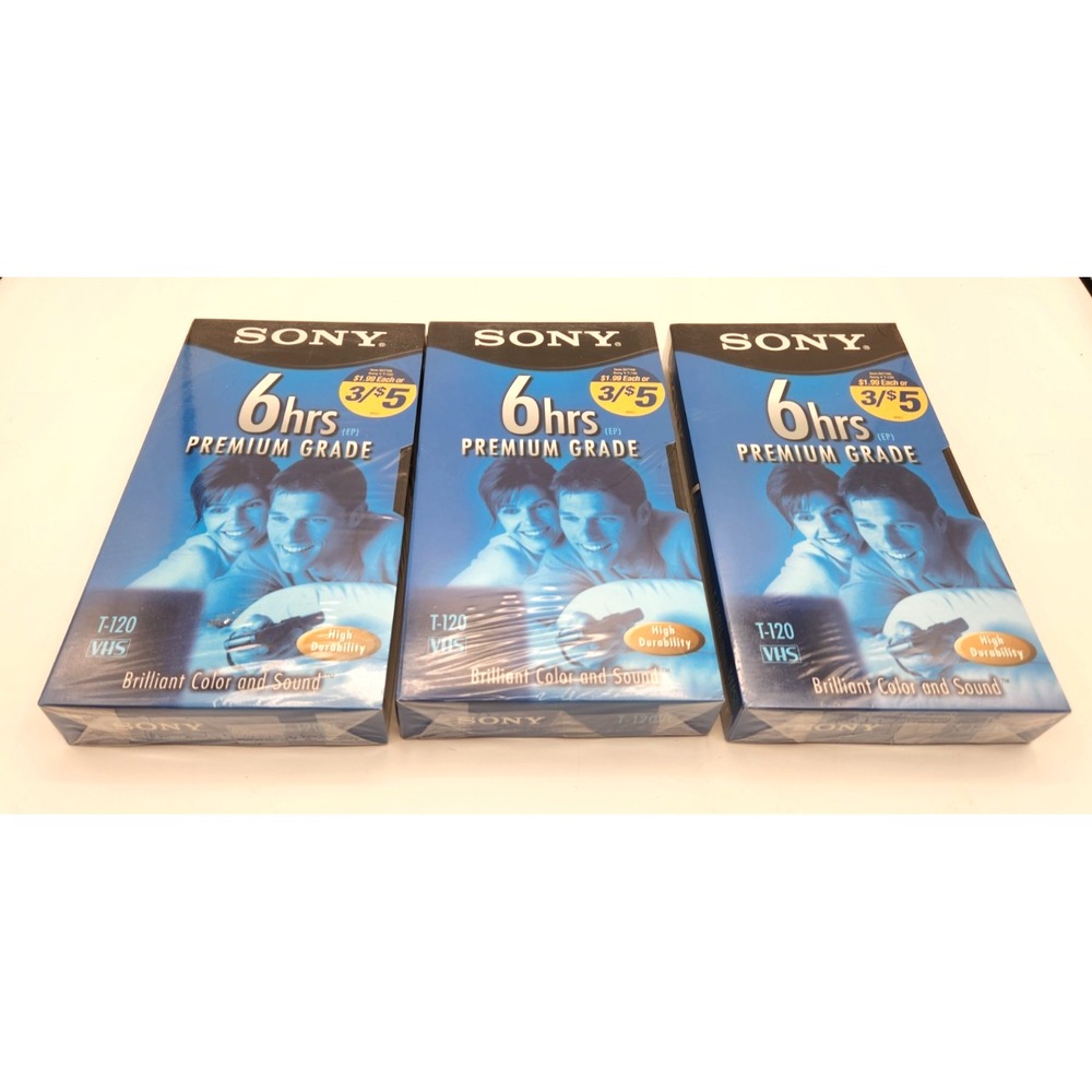 Sony T-120VRH Premium Grade VHS Video Tape New Sealed - Set of 3 2002